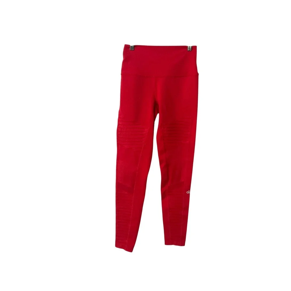 Alo Yoga High Waist Moto Legging Red Airbrush Mesh Quilted W5494R‎ Womens Small